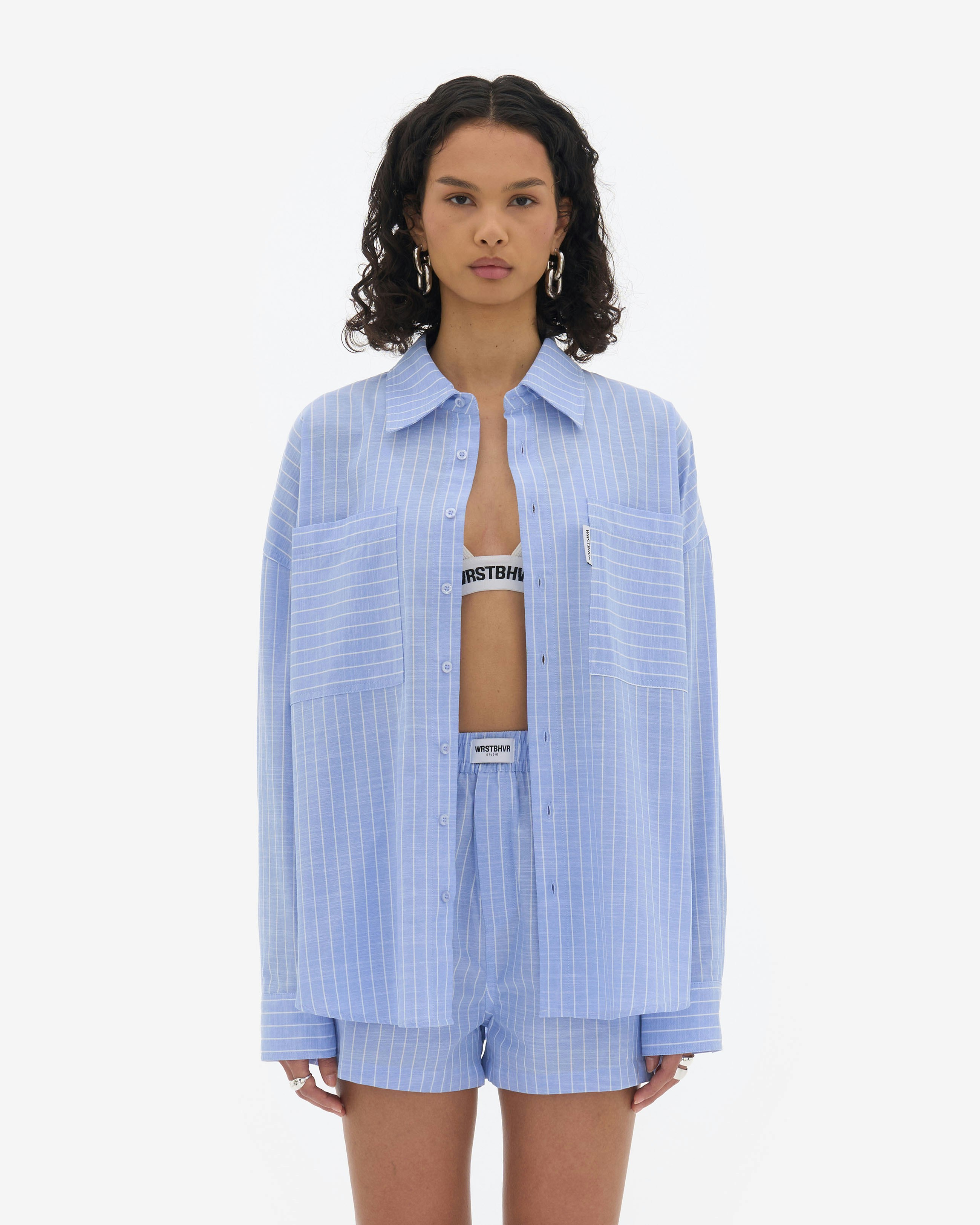 believe_ 24/7 Light Grey Striped Long-sleeve V-Neck Tee